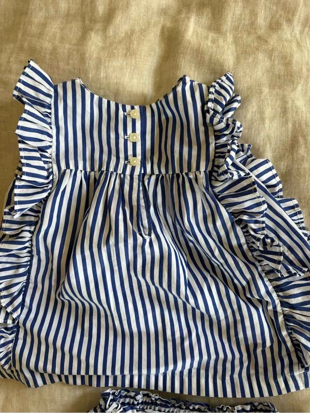 Ralph Lauren Navy and White Striped Ruffle Top & Bloomer Set